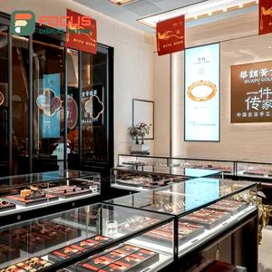 Luxury Wooden <b>Jewelry</b> Counter Glass Display <b>Cabinet</b> LED Light High End <b>Jewelry</b> Display Rack Modern Showcase - Product Image 3