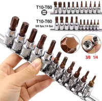 3/8 "Square Drive Socket Bit Set Trinquete Llave Manga S2 Torx Destornillador Bits Kit de herramientas de mano