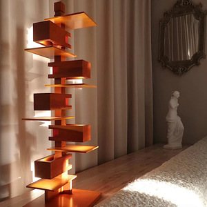 Lampe sur pied décorative rétro de style français Taliesin, design Wabi-Sabi en bois sculpté avec motif d'eau courante, pour salon, utilisation sur table, avec cordon de tirage - Product Image 4