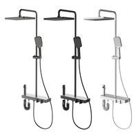 LUSA Ensemble de douche 4 fonctions en laiton pour salle de bain Pomme de douche à effet de pluie Bouton de piano Blanc Gris Pistolet Soft Spray Pattern Poli Ceramic