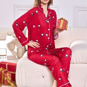 <strong>Women's</strong> <strong>Christmas</strong> Sleepwear Set Soft Long-sleeved Long Pants Pajamas Soft Loose Cardigan Lapel <strong>Christmas</strong> <strong>Pyjamas</strong> Two Piece - Product Image 1