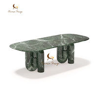 Table à manger de luxe en marbre vert massif de qualité supérieure pour 6 personnes, idéale pour hôtel, restaurant, villa