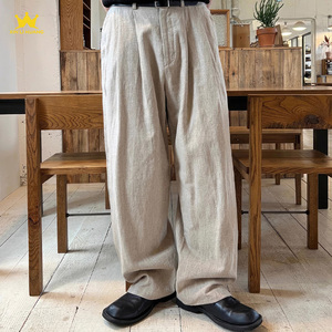 <span class=keywords><strong>Pantaloni</strong></span> Casual <span class=keywords><strong>in</strong></span> <span class=keywords><strong>lino</strong></span> da uomo-<span class=keywords><strong>pantaloni</strong></span> eleganti e <span class=keywords><strong>larghi</strong></span> a pieghe doppie <span class=keywords><strong>in</strong></span> misto cotone-<span class=keywords><strong>lino</strong></span> - Product Image 6