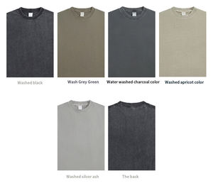 T-shirt surdimensionné en coton pur à manches courtes, couleur unie, 280 g, rétro, lavé et vieilli, avec logo personnalisé imprimé et brodé pour hommes - Product Image 4