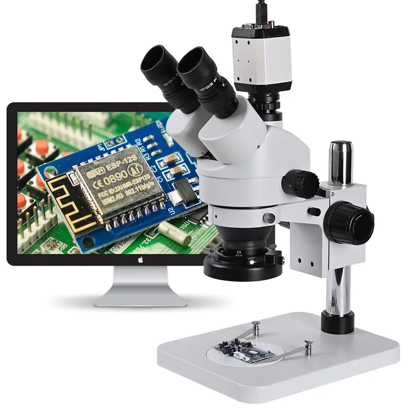 Microscopio estéreo trinocular con zoom 7-45x, cámara electrónica digital 1080P, USB, CVBS, VGA, adaptador 1/3, 56 OSL-513 de anillo de luz LED