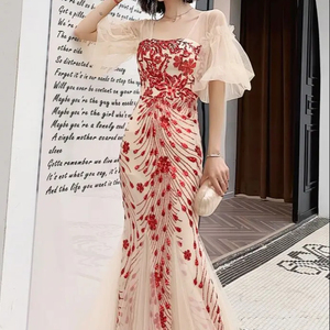 evening dress flats Black Half Sleeves Sequinned Fit and Flare Maxi Dress for Women