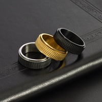 Bague rotative anti-stress en acier inoxydable avec rainures gravées à coupe diagonale, plaqué PVD, pour hommes et femmes