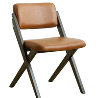 Chaise de salle à manger vintage rétro en bois massif avec accoudoirs et dossier pour usage domestique, surface en cuir, rembourrage épais et doux