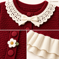 Mädchen Strickjacke mit Spitzenkragen und Rüschensaum Langarm-Strickpullover für Kleinkinder und Kinder OEM ODM Großhandelslieferant
