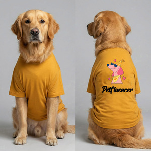 T-shirt en coton premium à col rond pour chiens, couleur jaune, élégant, confortable, vêtements décontractés pour animaux de compagnie pour les promenades quotidiennes - Product Image 1