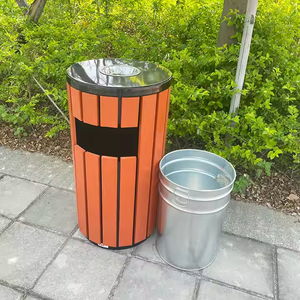 Poubelle extérieure cylindrique en métal avec couvercle WPC, bac à déchets, module supérieur, cendrier, poubelle pour collectivité CE - Product Image 6