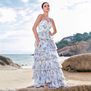 Vestido Casual de Verano con Estampado Floral Estilo Europeo Americano, Cintura Imperio, Escote Corazón, Transpirable y Cómodo - Product Image 4