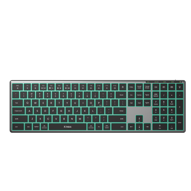 JOMAA Wireless BT Illuminated Ergonomic Keyboard Scissor Foot Structure RGB Backlit Aluminum Alloy Ultra Thin Full Size Keyboard