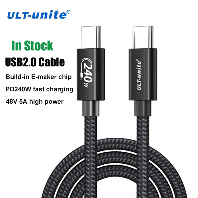 ULT-unite 3m USB2.0 Dual USBC Cable 480Mbps Braided Type C Data Cable PD240W 5A Fast Charging Cable for Laptop