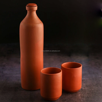 Ensemble bouteille d'eau et gobelet en terre cuite avec liège Orange récipient d'eau en argile en céramique avec tasse bouteille d'eau en argile