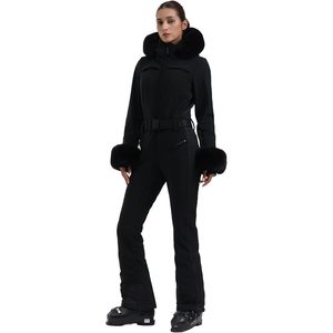 Combinaison de ski pour femme personnalisée, une pièce, isolée, imperméable, coupe ajustée, avec capuche et poignets en fourrure - Product Image 1
