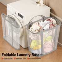 Panier à linge en maille respirante, grande capacité, pliable, sac de rangement pour vêtements sales, durable, portable, panier organisateur pour la maison