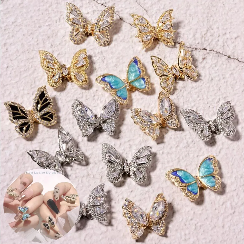 3D diyフライング揺れ蝶ジルコン合金ネイル結晶シャイニングラインストーン爪の装飾の魅力ジュエリーアクセサリー