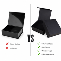Boîte cadeau magnétique noire personnalisée avec logo en relief et en creux, finition douce au toucher, OEM
