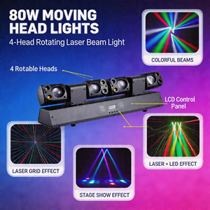 Tête mobile laser 80W à deux bras et quatre têtes, contrôle DMX512, faisceau RVB coloré pour DJ, scène, mariage, fête, discothèque, bar, club, événements - Product Image 4