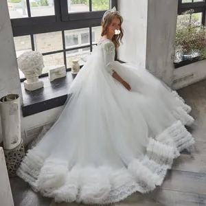 Заводская цена, качественное великолепное цветочное бальное платье для девочек на свадьбу, вечеринку, в пол, принцессы, дети, белое платье для святой причастия