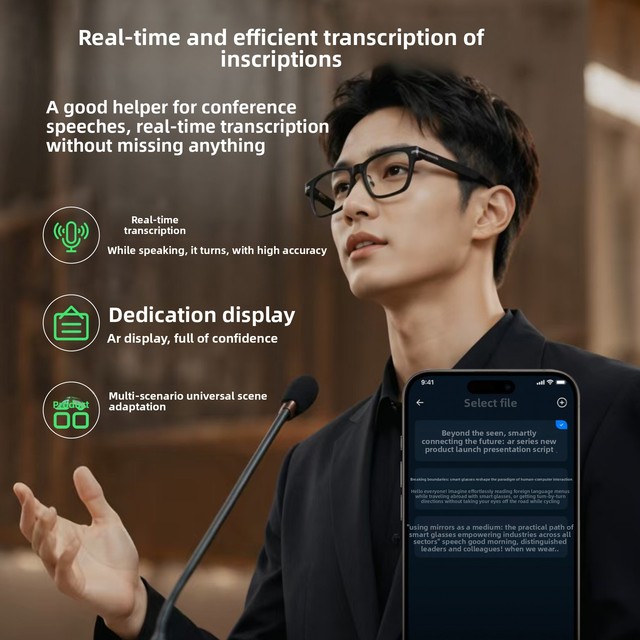 Optical Waveguide Display Glasses AR Navigation Meeting Records Real-time Translation AI Large Model Voice Command 100mAh