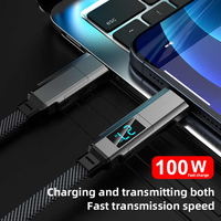 Câble de charge rapide USB 4-en-1 avec écran LED, 100W 3A, plat et tressé, 1m 2m, pour téléphone 15, iPad, tablette