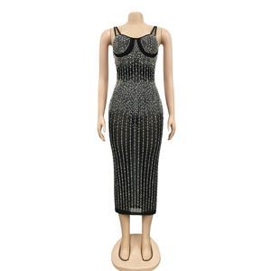 <span class=keywords><strong>Robe</strong></span> midi en maille ornée <span class=keywords><strong>de</strong></span> strass pour femme - <span class=keywords><strong>Robe</strong></span> <span class=keywords><strong>de</strong></span> soirée moulante à bretelles spaghetti Sehe Fashion - Product Image 5