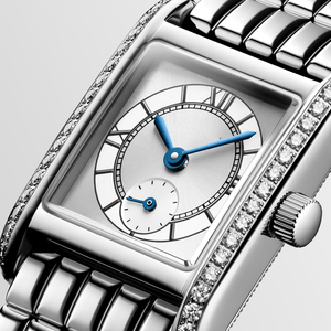 Reloj de Cuarzo para Mujer, Rectangular, Bisel con Diamantes, Números Romanos, Correa de Acero Inoxidable, Esfera Pequeña para Segundos, Reloj de Pulsera Longinesing - Product Image 3