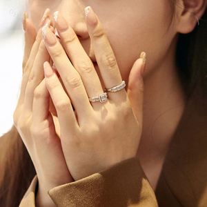 Dylam Luxury Jewelry Custom Promise Engagement 925 Sterling <b>Silver</b> <b>Stacking</b> Baguette 5A Zircon Wedding <b>Rings</b> - Product Image 2
