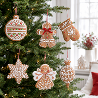 Pendentif de Noël Homme Biscuit Souriant en Tissu Marron pour Arbre, Panier Cadeau, Présentation de Boulangerie, Décoration Saisonnier, Vente en Gros