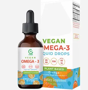 OEM Vegan Omega 3 Liquid Orange Flavor for Adults Kids Omega 3 Supplement with 400mg DHA/EPA for Immune Support Overall Health