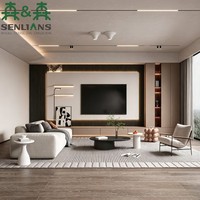 Meuble TV mural intelligent SLS en bois de luxe moderne avec éclairage LED intégré et étagères réglables pour home cinéma