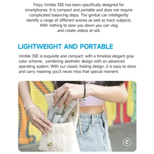 JHD FeiyuTech Offizieller Vimble <span class=keywords><strong>3</strong></span> SE <span class=keywords><strong>3</strong></span>-Achsen Handheld Gimbal Tragbar und Faltbar für iPhone15 Pro Max/Huawei Mate60 Pro/Samsung - Product Image 3