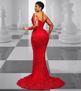 Vestido de Fiesta Rojo Personalizado Aso Ebi, <span class=keywords><strong>Vestidos</strong></span> de Graduación 2026 de Manga Larga para Mujeres Negras, <span class=keywords><strong>Vestidos</strong></span> de Noche de Talla Grande para Bodas - Product Image 2