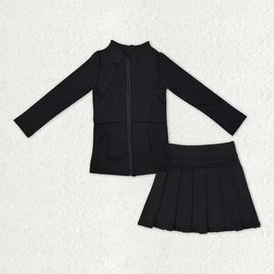 Vêtements de yoga pour filles, enfants et tout-petits, hauts à manches longues avec fermeture éclair et ensembles de jupes-culottes, 2 pièces, tenues de sport décontractées, vente en gros - Product Image 3