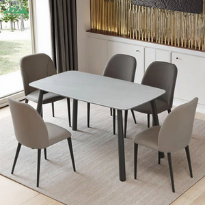 Mesa de comedor moderna de alta gama: Mesa de vidrio templado + patas de madera negra, ahorra espacio y es adecuada para el comedor familiar - Product Image 1