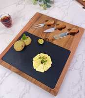 Ensemble de planches à fromage en bois d'acacia avec plateau en ardoise, couteaux et fourchettes à fromage en acier inoxydable, 4 pièces, planche à charcuterie pour restaurant et hôtel