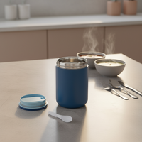 Boîte à lunch pour bébé en acier inoxydable anti-fuite avec couvercle en plastique, poignée, cuillère pliable - Sans BPA, écologique, portable, 550 ml, compatible lave-vaisselle