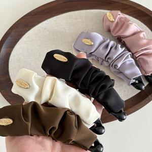 Nouvelle pince à cheveux en satin couleur unie, style banane, élégante et plissée, pour queue de cheval, antidérapante, pour femme - Product Image 2