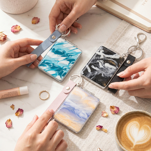 Wholesale Custom Rectangular Acetate Acrylic Compact <strong>Mirror</strong> Keychain with <strong>Leather</strong> <strong>Strap</strong> Double Sided Foldable Pocket <strong>Mirror</strong> - Product Image 2