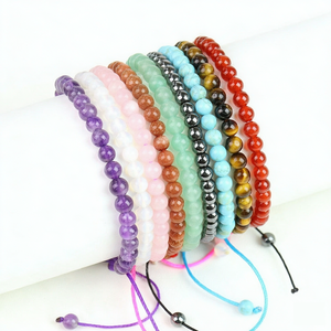 4mm minúscula redonda ajustável Gemstone <span class=keywords><strong>Bracelet</strong></span>, pequeno mini redimensionável Gem Stone <span class=keywords><strong>Healing</strong></span> Crystals Bracelets - Product Image 1