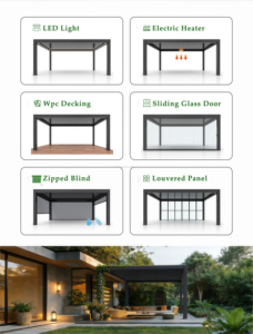 <span class=keywords><strong>Pergola</strong></span> de luxe avec chauffage et ventilateur intégrés, système de climatisation intelligent pour l'extérieur, adapté aux hivers froids et aux étés chauds - Product Image 3