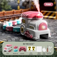 Permainan Koleksi Blok Kereta RC Magnetik dengan Suara Asap untuk Anak-anak, Permainan Interaktif RC Makan Mobil, Tumbuh, Ulangi, Mainan STEM