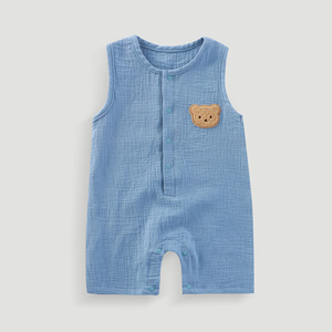 Muslin bebek giysileri çift katmanlı gazlı bez yapış yelek nefes düz bebek tulum - Product Image 5
