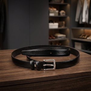 Ceinture en cuir véritable, cuir de vache, couleur unie, boucle à ardillon rectangulaire argentée, style formel, durable - Product Image 3