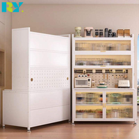 Meuble de rangement de cuisine à 5 niveaux avec roulettes, en acier, multifonctionnel, facile à nettoyer, pour micro-ondes, casseroles, vaisselle, avec porte vitrée