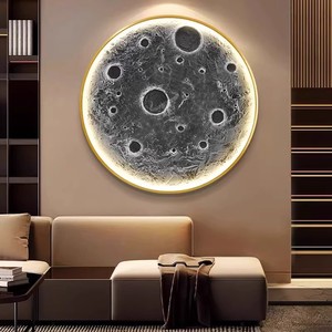 Pintura decorativa redonda de la Luna <span class=keywords><strong>para</strong></span> el vestíbulo <span class=keywords><strong>y</strong></span> la sala de estar, pintura con luz LED brillante - Product Image 3