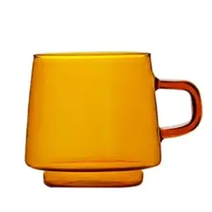 Borosilicate Glass Coffee Mug ODM/OEM 350ml Custom Blown Heat Resistant Espresso Borosilicate Amber Clear Glass Coffee Mug Cup With Handle