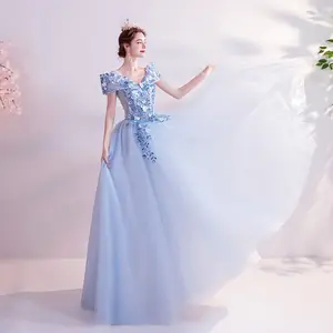 Fashionable fairy style blue banquet annual meeting host wedding evening dress